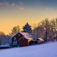 snow damage - rural farm covered in snow