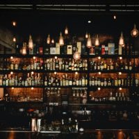 shelves of liquor in a bar