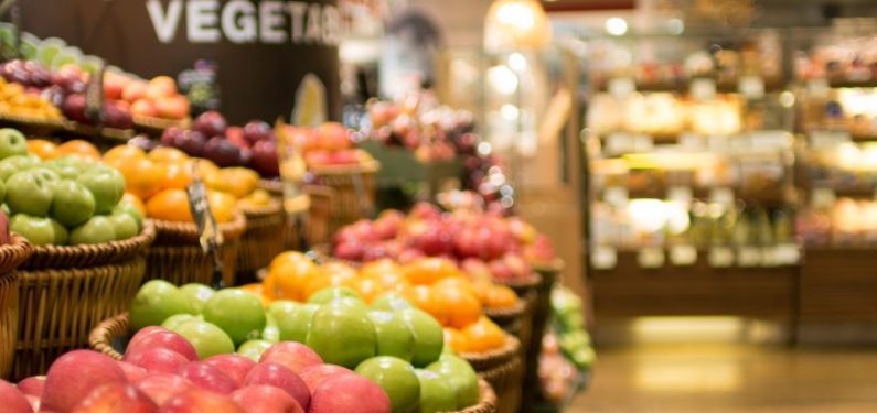 fruits and vegetables in a gocery store