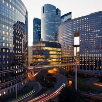 office buildings at night