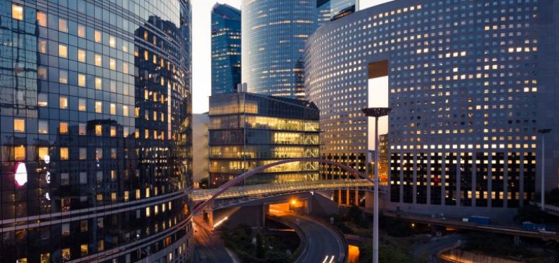 office buildings at night