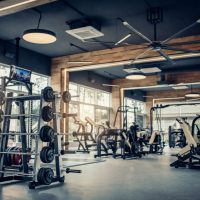 weights and equipment in a gym