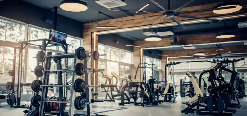 weights and equipment in a gym