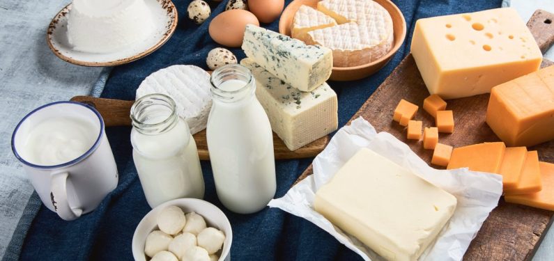 table full of milk products