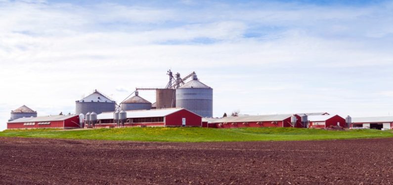 view of an industrial farm from a distance